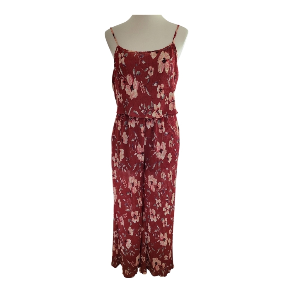 Lumiere Floral Burgundy Wide Leg Jumpsuit Wkmens Size S